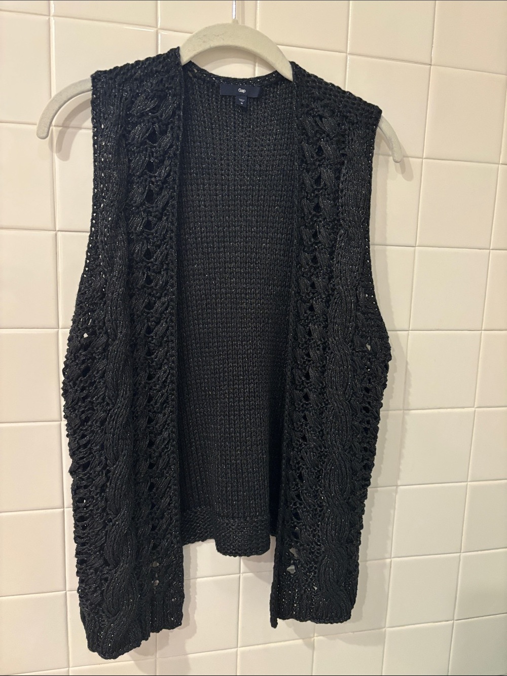 GAP Black Open-Front Cable Knit Sleeveless Cardigan Vest
